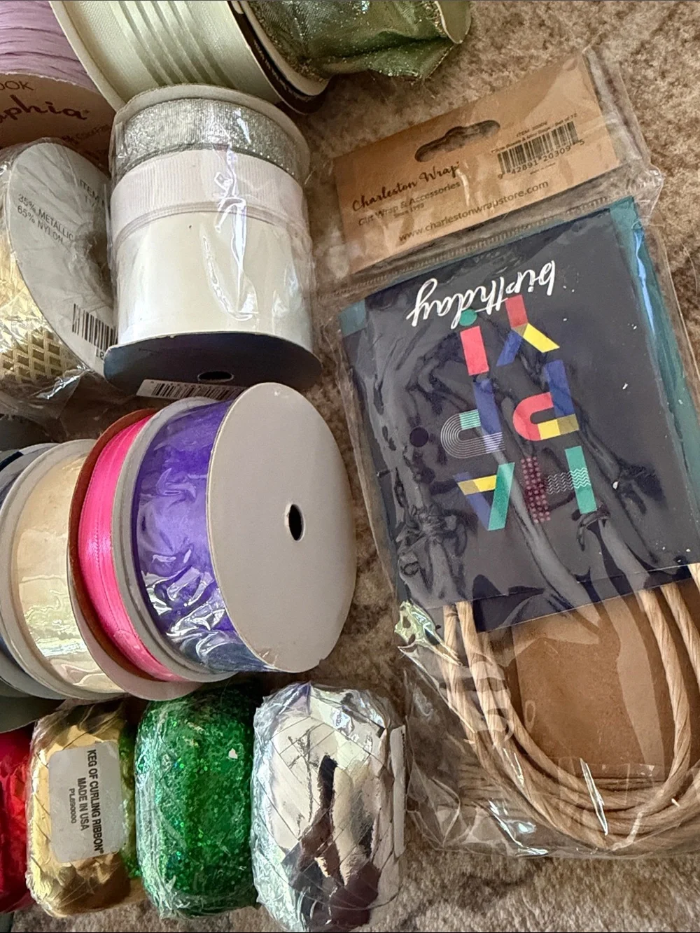 20 Roll Ribbon Bundle + Charleston Wrap Mini Gift Boxes & Bags NWT